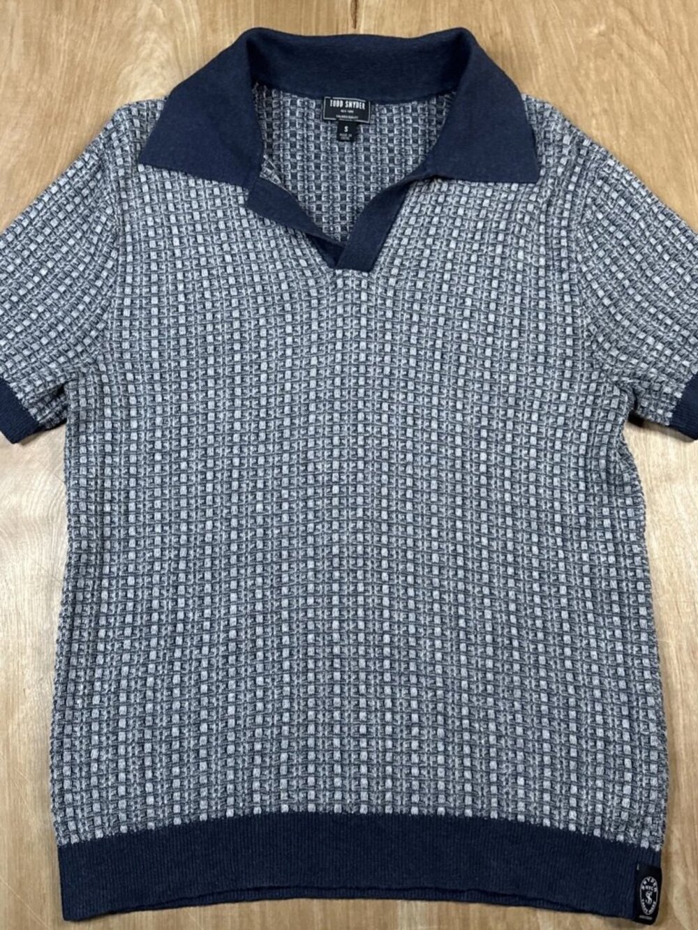 Todd Snyder Linen Cotton Knit Polo Shirt Blue White, Size Small